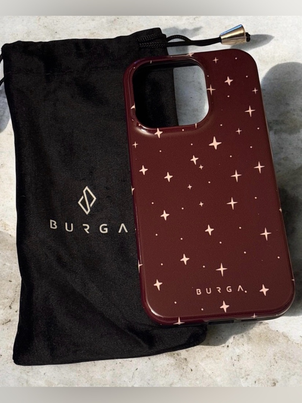 BURGA Burgundy Celestial Stars iPhone 15 Pro Case with Pouch